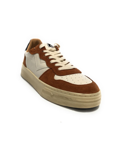 Scarpe uomo 4B12 sneakers in pelle bianco/ marrone US25QB15 HYPER-U940