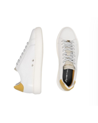 Scarpe uomo Ambitious 10634A-6949AM sneakers in pelle bianco / beige fondo alto US24AM16