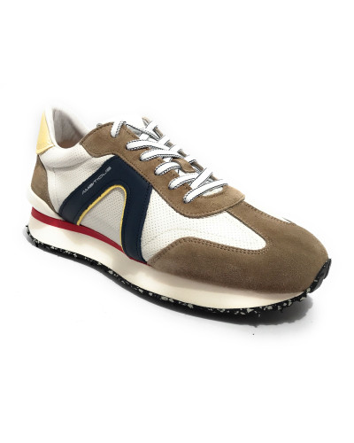 Scarpe uomo Ambitious 12677 sneaker running taupe/ white/ blue pelle US23AM14