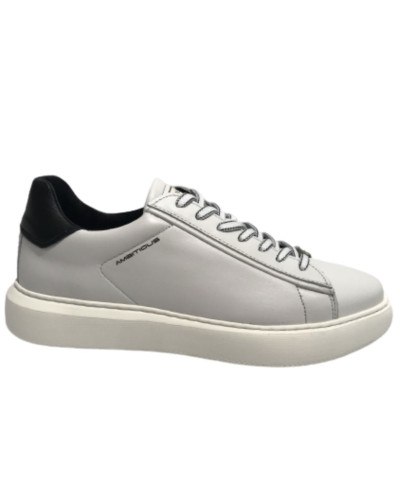 Scarpe uomo Ambitious 11677 sneakers in pelle bianco/ nero fondo alto US23AM02