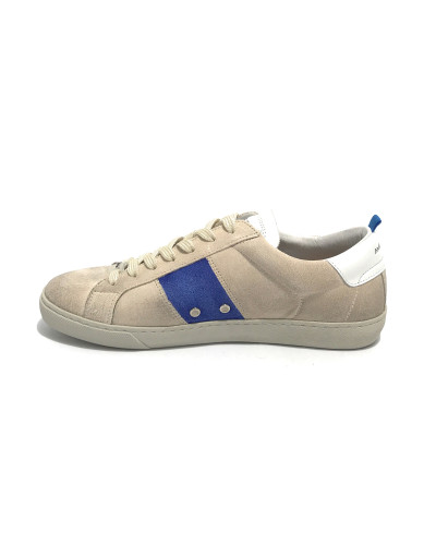 Scarpe uomo Ambitious sneaker 10398B in pelle scamociata beige/ white/ royal blu US21AM04