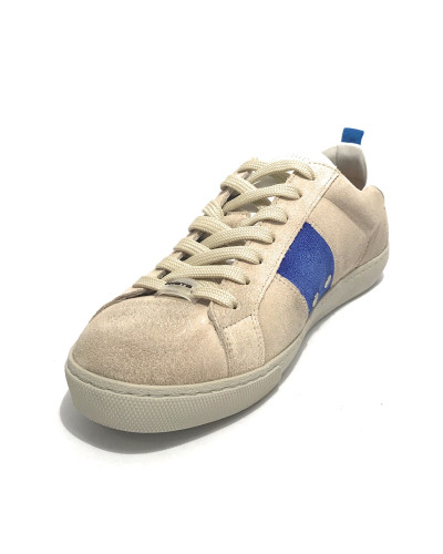 Scarpe uomo Ambitious sneaker 10398B in pelle scamociata beige/ white/ royal blu US21AM04