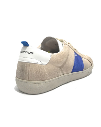 Scarpe uomo Ambitious sneaker 10398B in pelle scamociata beige/ white/ royal blu US21AM04