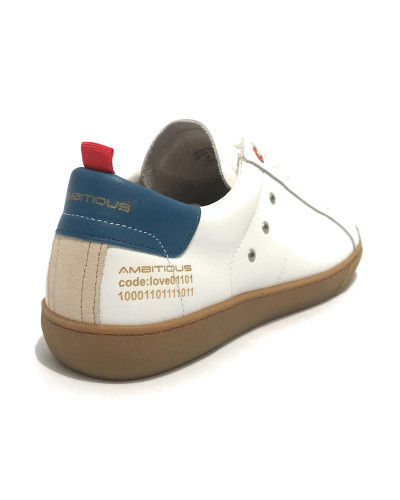 Scarpe uomo Ambitious sneaker 11490 in pelle white/ blu US21AM05