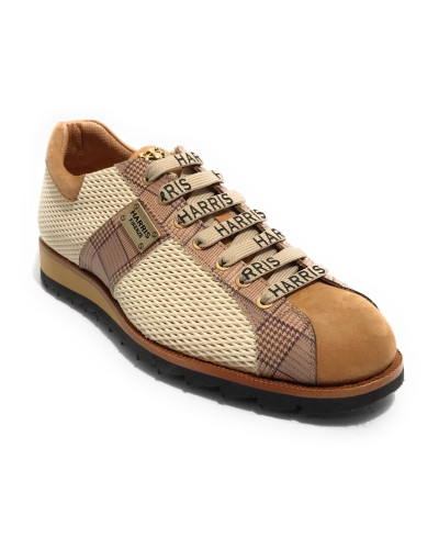 Scarpe uomo Harris sneaker pelle velour marrone/ tweed beige/ jingo panna U17HA192 FDM/22