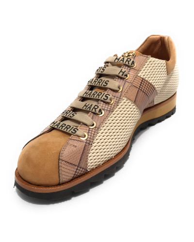 Scarpe uomo Harris sneaker pelle velour marrone/ tweed beige/ jingo panna U17HA192 FDM/22