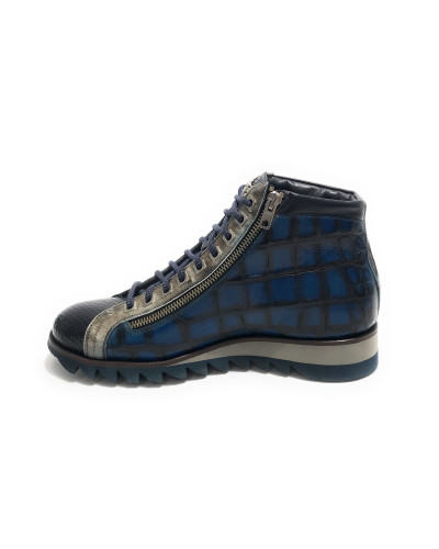 Scarpe uomo Harris polacchino pelle stampa cocco shade blue/ kubric nero U17HA189