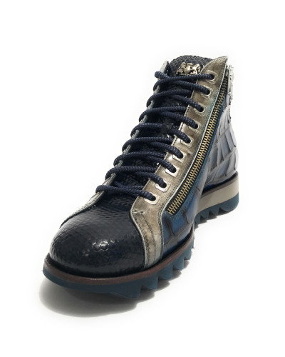 Scarpe uomo Harris polacchino pelle stampa cocco shade blue/ kubric nero U17HA189