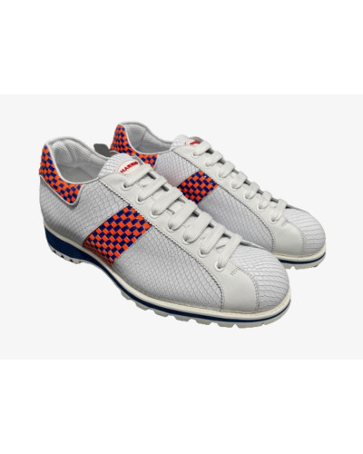 Scarpe uomo Harris sneaker pelle pregiata bianco/ arancio fluo/ blu U17HA157