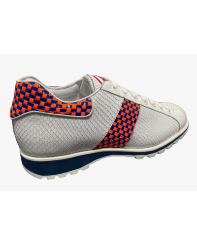 Scarpe uomo Harris sneaker pelle pregiata bianco/ arancio fluo/ blu U17HA157
