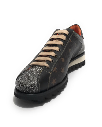 Scarpe uomo Harris pelle monogram testa di moro/ stampa effetto razza / shade red U17HA168