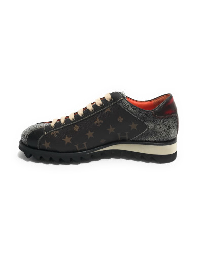 Scarpe uomo Harris pelle monogram testa di moro/ stampa effetto razza / shade red U17HA168
