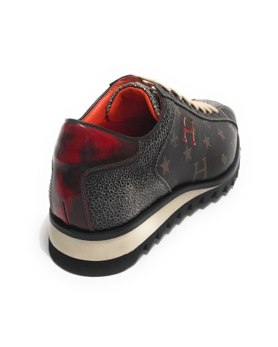 Scarpe uomo Harris pelle monogram testa di moro/ stampa effetto razza / shade red U17HA168