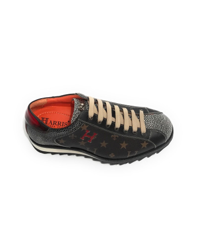 Scarpe uomo Harris pelle monogram testa di moro/ stampa effetto razza / shade red U17HA168