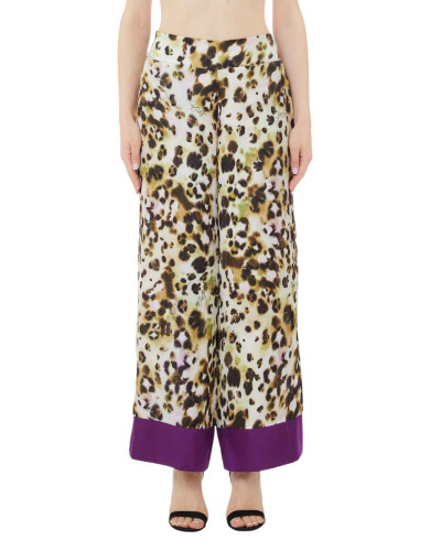 Pantalone donna Liu Jo in raso stampato animalier vert ES25LJ45 VA5143 TS806 M9146