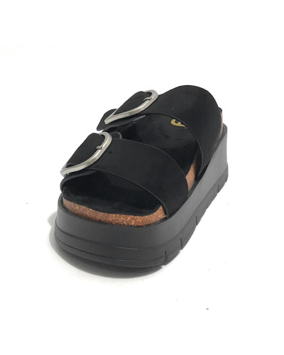 Sandalo donna Gold&gold  slipper con zeppa nero DS25GG67 GW412
