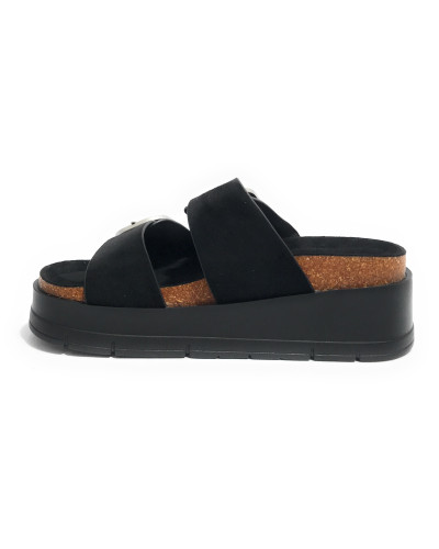Sandalo donna Gold&gold  slipper con zeppa nero DS25GG67 GW412