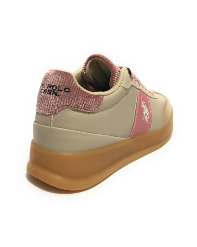 Scarpe US Polo Donna sneaker pelle Campy 005 in beige/ pink D26UP01