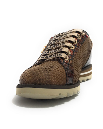 Scarpe uomo Harris sneaker pelle pregiata marrone/ bianco U17HA220 Monaco/2