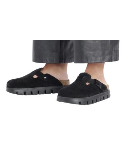 Scarpe donna sabot Birkenstock Boston Pap Chunky in suede black D26BI02 1028317