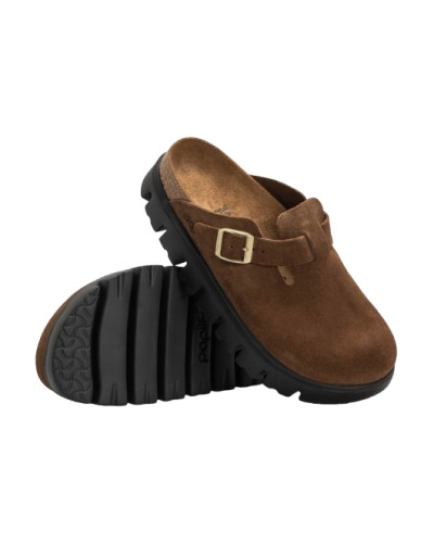 Scarpe donna sabot Birkenstock Boston Pap Chunky in suede dark tea/black D26BI01 1028402