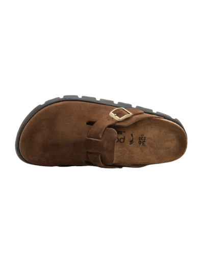 Scarpe donna sabot Birkenstock Boston Pap Chunky in suede dark tea/black D26BI01 1028402