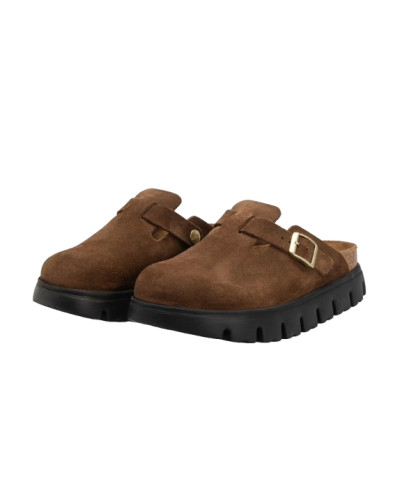 Scarpe donna sabot Birkenstock Boston Pap Chunky in suede dark tea/black D26BI01 1028402