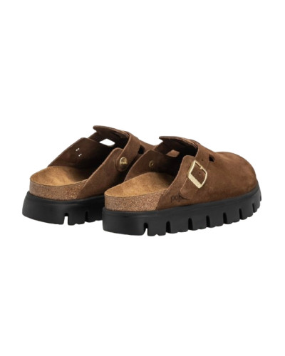 Scarpe donna sabot Birkenstock Boston Pap Chunky in suede dark tea/black D26BI01 1028402