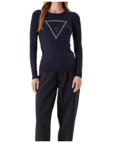 Maglione donna Guess Kiara triangle logo blu scuro E26GU18 W5YR23Z2NQ2 G7V2