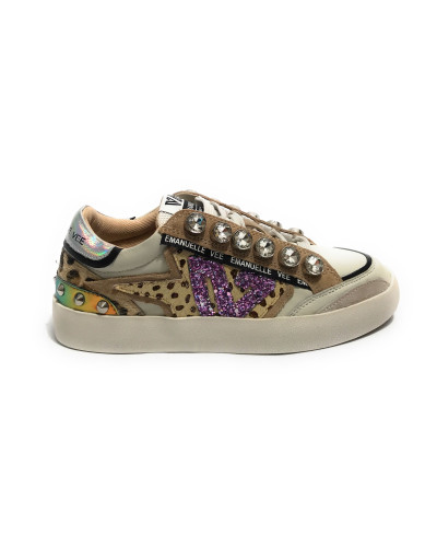 Scarpe donna sneaker Emanuélle Vee Olivia strass P003 combi multi animalier D26EV18 452P-500-14-P003CB\MUA