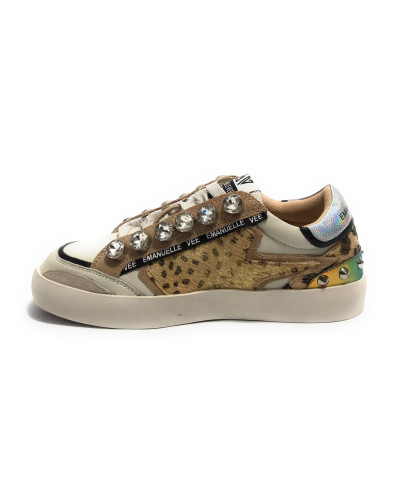 Scarpe donna sneaker Emanuélle Vee Olivia strass P003 combi multi animalier D26EV18 452P-500-14-P003CB\MUA
