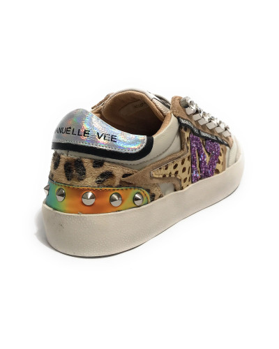 Scarpe donna sneaker Emanuélle Vee Olivia strass P003 combi multi animalier D26EV18 452P-500-14-P003CB\MUA