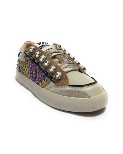 Scarpe donna sneaker Emanuélle Vee Olivia strass P003 combi multi animalier D26EV18 452P-500-14-P003CB\MUA