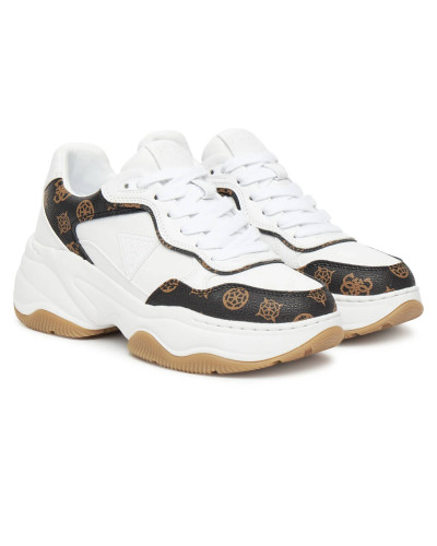 Scarpe donna Guess sneaker zeppa Hapyy embossed white/ brown D26GU26 FLTHPYFAL12