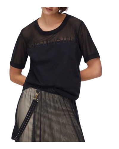 T-shirt donna Liu Jo in jersey e mesh nero ES26LJ05 TA6277 JS923