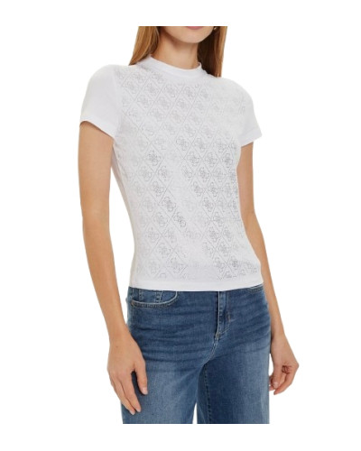 T-shirt donna Guess cropped con logo 4G in strass white ES26GU15 W4BI26J1314 G011