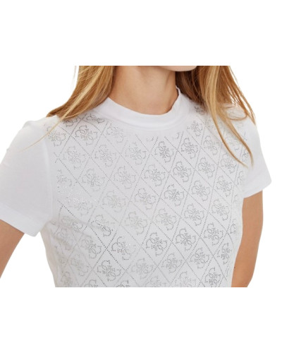 T-shirt donna Guess cropped con logo 4G in strass white ES26GU15 W4BI26J1314 G011
