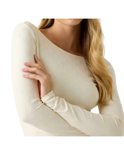 Top donna Guess maniche lunghe con logo all over bianco ES26GU14 W6RP46KA660 G106