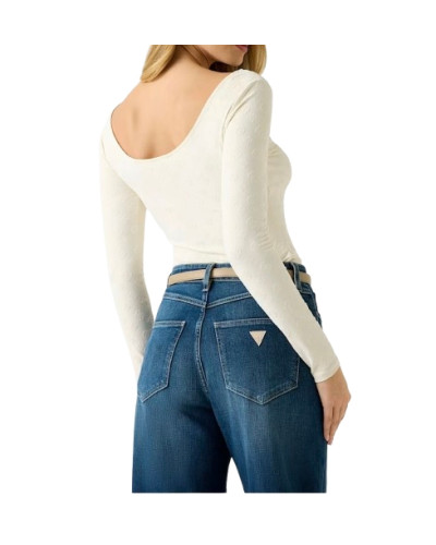 Top donna Guess maniche lunghe con logo all over bianco ES26GU14 W6RP46KA660 G106