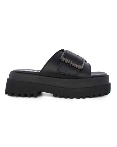Slipper donna Buffalo Pluto Slide Buckle ecopelle vegan nero DS26BF01 BN1602333