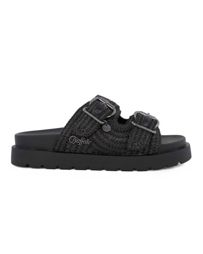 Slipper donna Buffalo Raya Ari Bo raffia vegan nero DS26BF07 BN1602336