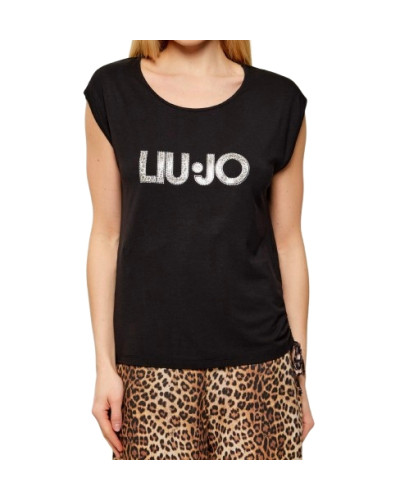 T-shirt donna Liu Jo nero/animalier ES26LJ51 VA6047 JS360 Y9908