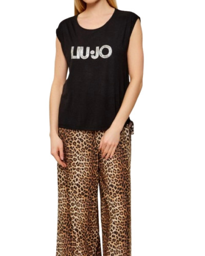 T-shirt donna Liu Jo nero/animalier ES26LJ51 VA6047 JS360 Y9908