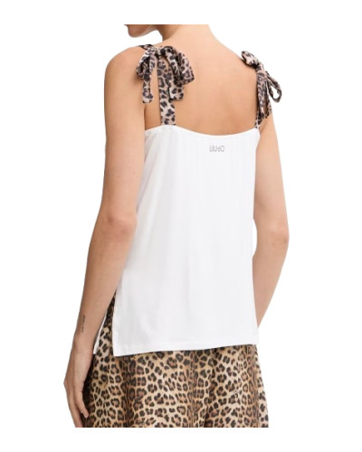 Top donna Liu Jo bianco con fiocchi animalier ES26LJ58 VA6114 JS360 S9740