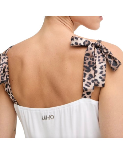 Top donna Liu Jo bianco con fiocchi animalier ES26LJ58 VA6114 JS360 S9740