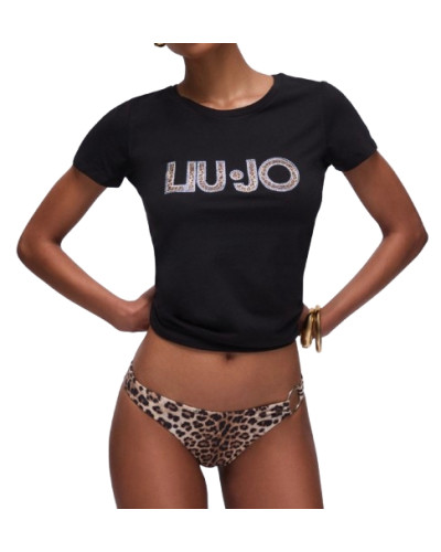 T-shirt donna Liu Jo nero/animalier ES26LJ61 VA6169 JS003 Y9908