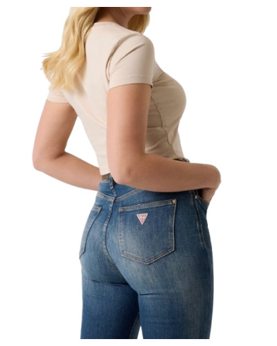 T-shirt donna Guess con stampa logo beige ES26GU69 W6GI19K3042 G1M5