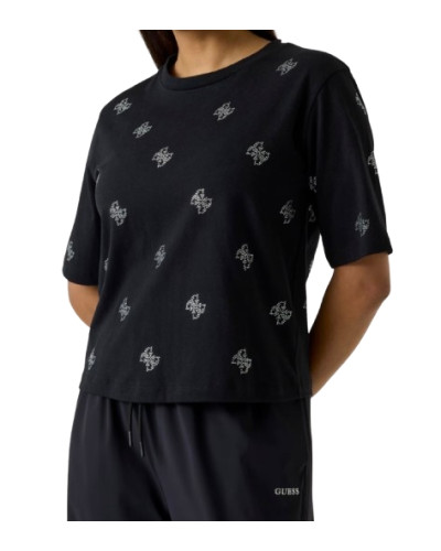 T-shirt donna Guess con strass logo 4G nero ES26GU70 V6GI18K2985 JBLK