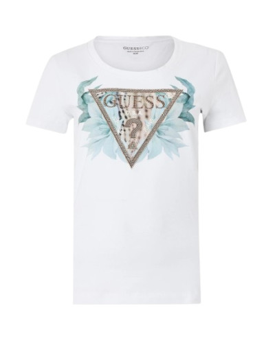 T-shirt donna Guess con logo flowers bianco ES26GU76 W6GI12K3027 G011