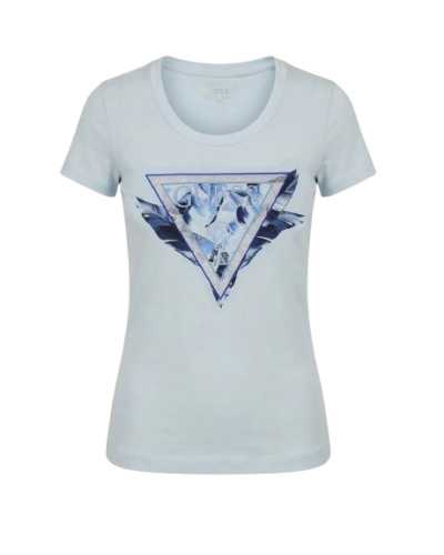 T-shirt donna Guess con logo strass celeste ES26GU78 W6GI11K3026 A719